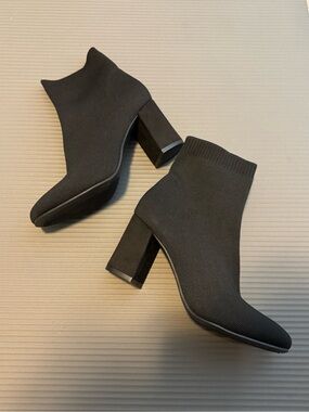 Women's Black Knit Sock Booties with Block Heel